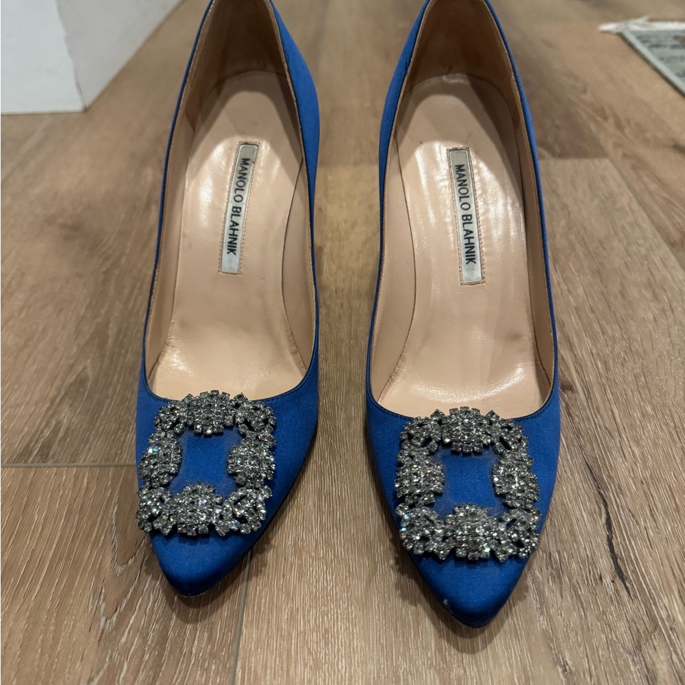 Manolo Blahnik Royal Blue Heels with Embellished Buckle